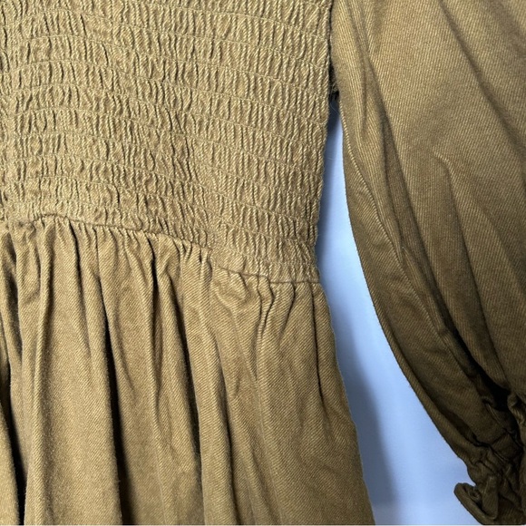 Madewell Flannel Lucie V-Neck Smocked Mini Dress in Weathered Olive - Picture 6 of 8